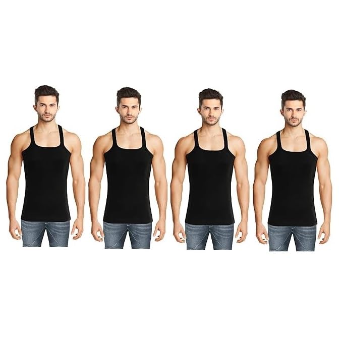 Image of INNERO Black Gym Vest for Men, Stylish Undershirt, Trending Baniyan