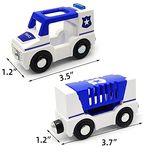 Wooden Train Cars Track Accessories Set Police Car with Light and Sound Small Vehicles Magnetic Train Cars Fit for Wooden Train Track Railway for Boys and Girls (Police Car(with Light and Sound)) - Thumbnail 7
