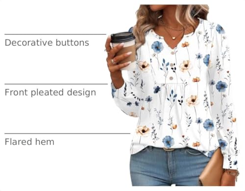 Image of Zeagoo Womens Long Sleeve Tops Fall V Neck Shirt Casual Pleated Tunic Top