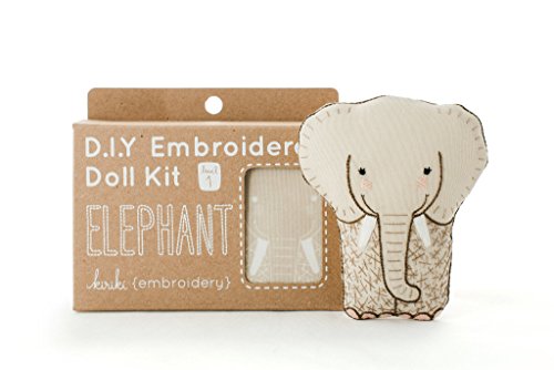 Image of Kiriki Press DIY Embroidery Doll Kit - Skill Level 1 - Beginner to Advanced Embroidery Kits for Adults Teens (3 Skill Levels) Animal Embroidery Kit - Screen Printed Pattern (Elephant - Level 1)