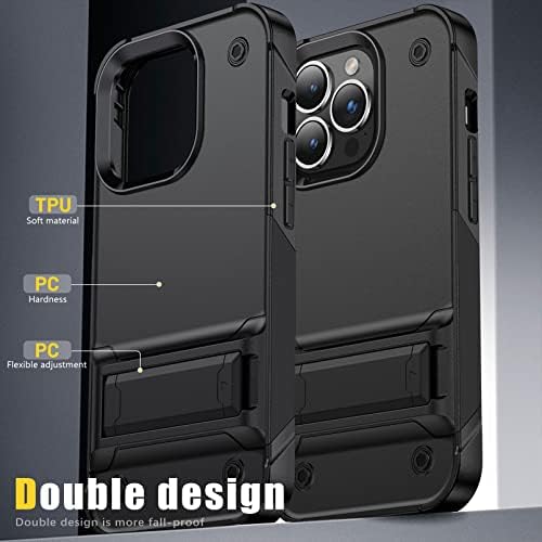 ykooe iPhone 14 Pro Case with Stand, Military Grade Heavy Duty Shockproof Phone Cases Dual Layer Protective Cover for iPhone 14 Pro, Black