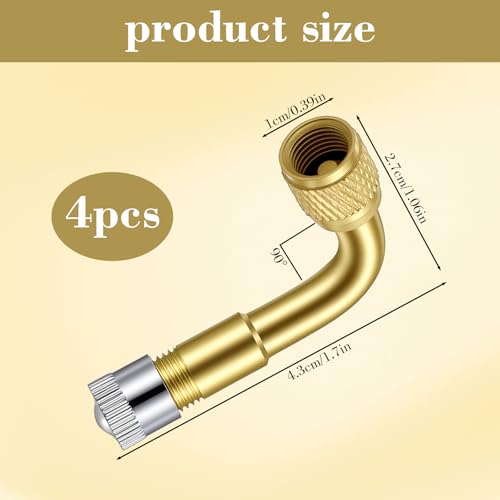 HaiFafafaing 4 Pcs Tire Valve Extender - 90 Degree Universal Brass Tire Valve Extension Adaptor for Passenger Cars, Bicycles, Motorcycles, RV, Trailers