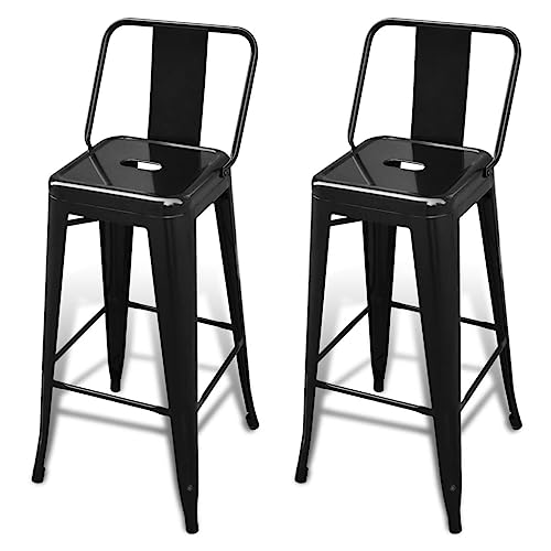 vidaXL Lot de 2 de Tabourets de Bar Hauts avec Dossier Noir