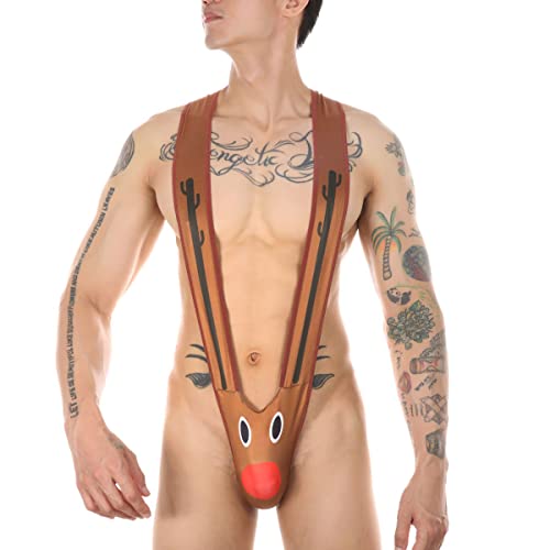VemeFufu Tanga Borat Mankini para Hombre Sexy String Bañador para Navidad Halloween Papá Noel 1 Pack Ciervo Marrón