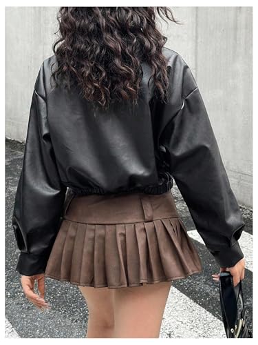 SHENHE Girl's Faux Leather Bomber Jacket Zip Up Motor Biker Motorcycle Cropped Jacket2