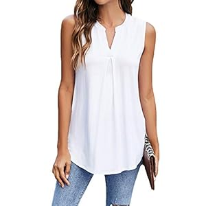 Newchoice-Womens-Tank-Tops-V-Neck-Sleeveless-Summer-Shirts-Loose-Casual-Tops-Blouse Newchoice Sleeveless Blouses for Women Casual Summer, Loose Lightweight Work Shirts V Neck Cute Comfy Tank Tops (White, L)
