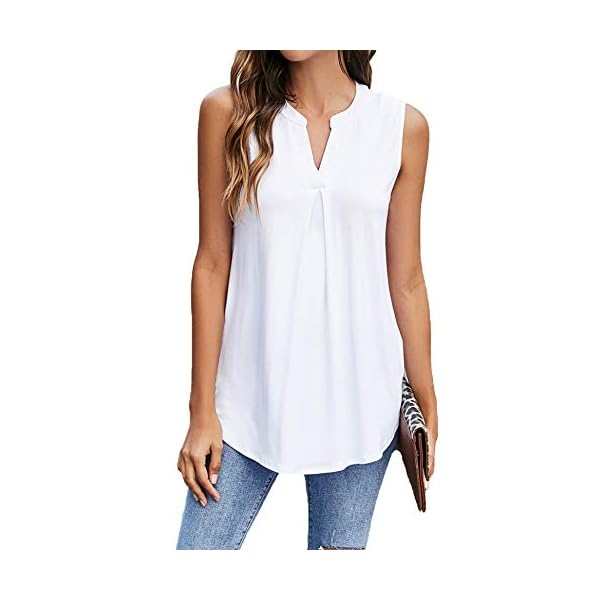 Newchoice-Womens-Tank-Tops-V-Neck-Sleeveless-Summer-Shirts-Loose-Casual-Tops-Blouse Newchoice Sleeveless Blouses for Women Casual Summer, Loose Lightweight Work Shirts V Neck Cute Comfy Tank Tops (White, L)