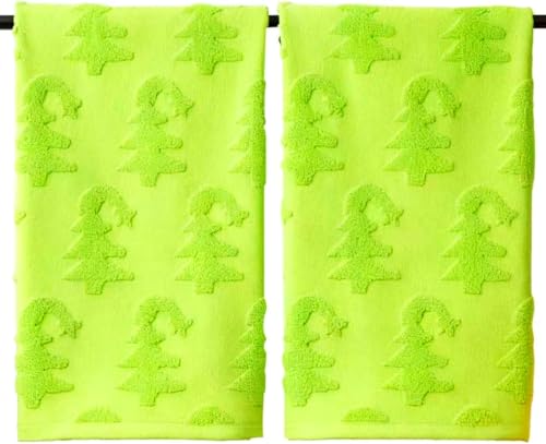 aolime 2 PCS Christmas Hand Towels for Bathroom Green Christmas Tree Hand Towels 100% Cotton Absorbent Decorative Jacquard Weave for Christmas Bath Kitchen Decor Gift 13.8 x 29.5 Inch
