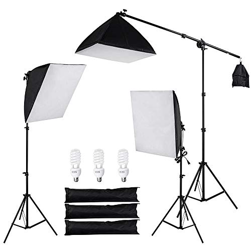 Yanika Softbox Lighting Kit -Studio Lights for Video Recording - Umbrella Light Photography - 3Pcs 22inch Softbox Stand Kit 45W 5500K with 3 Bag