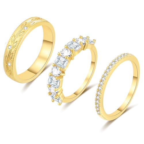 funeia stackable gold rings for women non tarnish chunky 14k gold plated rings that don39t tarnish engagement cubic zirconia ring set stack dainty pinky wedding bands thumb rings gold jewelry size 6-11