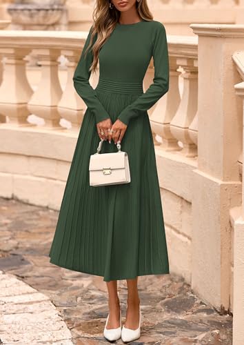 PRETTYGARDEN Fall Dresses for Women 2025 Long Sleeve Work Casual A Line Pleated Cocktail Church Midi Winter Sweater Dress4