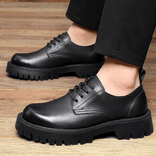 Mens Leather Dress Shoes for Men, Platform Round Toe Lace-up Business Derby Classic Tuxedo Shoes2