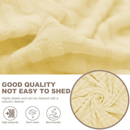 Image of Lukzer 3 Seater Pastel Yellow Grid Maze Pattern Sofa Cover | 240 GSM Universal Stretch Fit Jacquard Fabric Couch Protector | Fully Covered Anti Slip & Washable Sofa Cover (180-230cm /SC-105-03)