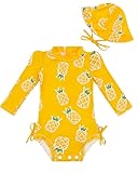 ALVA Baby Girl Swimsuit with Hat One Piece Rash Guard Infant Toddler Swimwear Puffed Long Sleeve Ruffle Swimsuit with UPF 50+ Sun Protection ST-EF05-3-4T-CA
