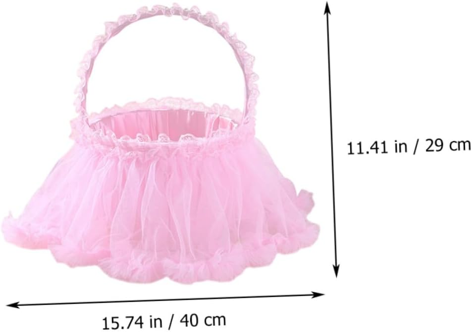 FOMIYES Wedding Scatter Flower Basket Pink Lace Petal Basket for Bridesmaids Wedding Party with Handle Ceremony Supplies