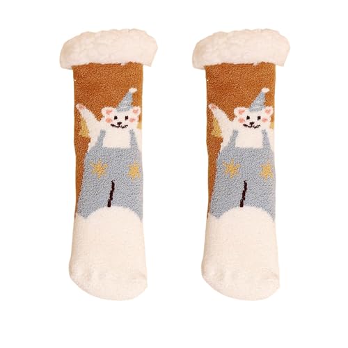 Los regalos para mujer suaves y divertidos con diseño animal de microfibra, calcetines cómodos y cálidos de invierno, NARANJA, Talla única