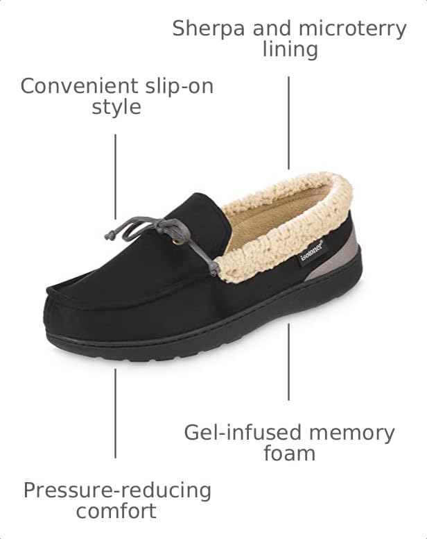 Image of isotoner Men's Indoor /Outdoor Slip-on Vincent Microsuede Moccasin Slippers With Memory Foam Comfort