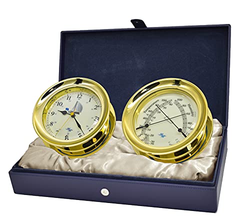 Master-Mariner Blue Peter Collection Geschenk-Set, nautische Windbrille, 14,9 cm Durchmesser, Uhr und Komfort-Messgerät, Gold-Finish, Elfenbeinblaues Peter Zifferblatt Cover