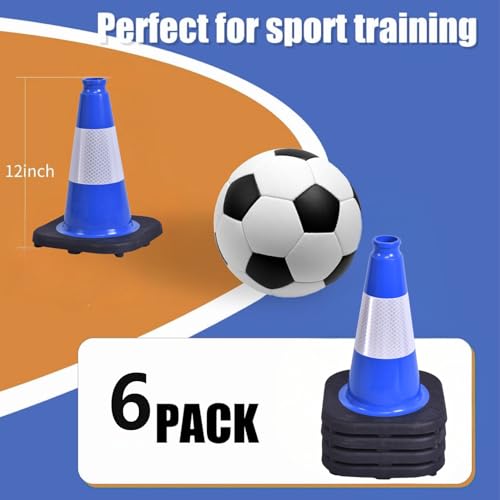 Image of BESEA 6 Pack 12 Inch Blue Traffic Cones with Wide Stable Base
