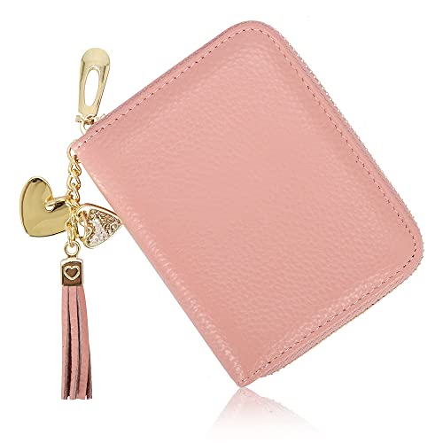 Ridirun Porte Carte, Portefeuille Porte-Cartes RFID Blocage en Cuir, Wallet Design Elégant, Rangement Carte de Crédit et Billets, Portefeuille Femmes Hommes (02Rose) Cover