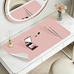 Dressing Table Mat 50x30cm, Leather Make Up Mat for Dressing Table, Dual-Sided and Easy to Clean Small Desk Pad, Waterproof and Oilproof Vanity Accessories (Pink and Silver)