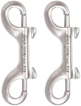 SHONAN Double Ended Bolt Snap Hooks, 2 Pack Heavy Duty Stainless Steel 316 Double Ended Trigger Snaps, 3.5 Inch Marine Grade Metal Clips for Diving, Dog Leash, Key Chain, Horse Tack, Feed Buckets