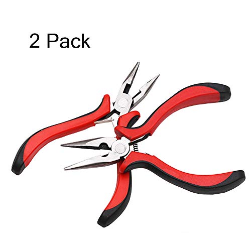 2Pcs Long Nose Pliers with Wire Side Cutter 5-Inch Needle Nose Pliers