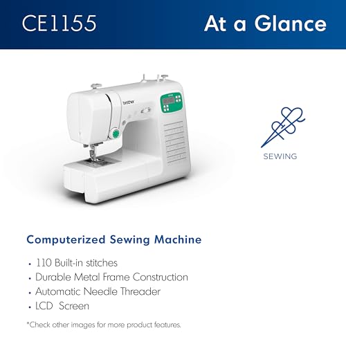 Brother CE1155 Computerized Sewing Machine, 110 Built-in Stitches, LCD Display, 7 Included Feet