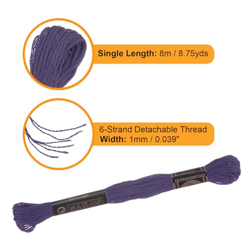 Image of HARFINGTON 12 Skeins Embroidery Floss 8.75yds(8m) Egyptian Long-Staple Cotton Cross Stitch Thread for Sewing DIY Bracelet Yarn String and Crafts, Medium Violet(6029)