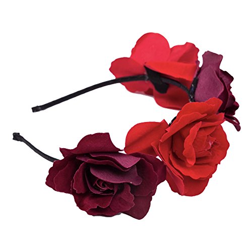 Adult/Kids Halloween Day of The Dead Rose Flower Headband (Red/Fuchsia), Red / Fuchsia - Image 2