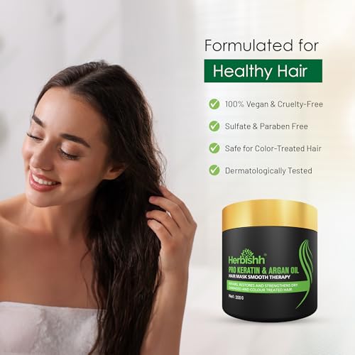 Image of Herbishh Argan Hair Mask-Deep Conditioning & Hydration For Healthier Looking Hair- For Very Dry, Weak, Stressed Out Hair, No Sulphates, No Parabens (200 Gm), 1 Count