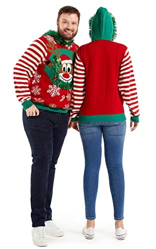 OFF THE RACK Christmas Sweater for Women, Unisex Men`s Ugly Xmas Pullover Festive Knitted for PartyThat's a Festive WrapLarge2