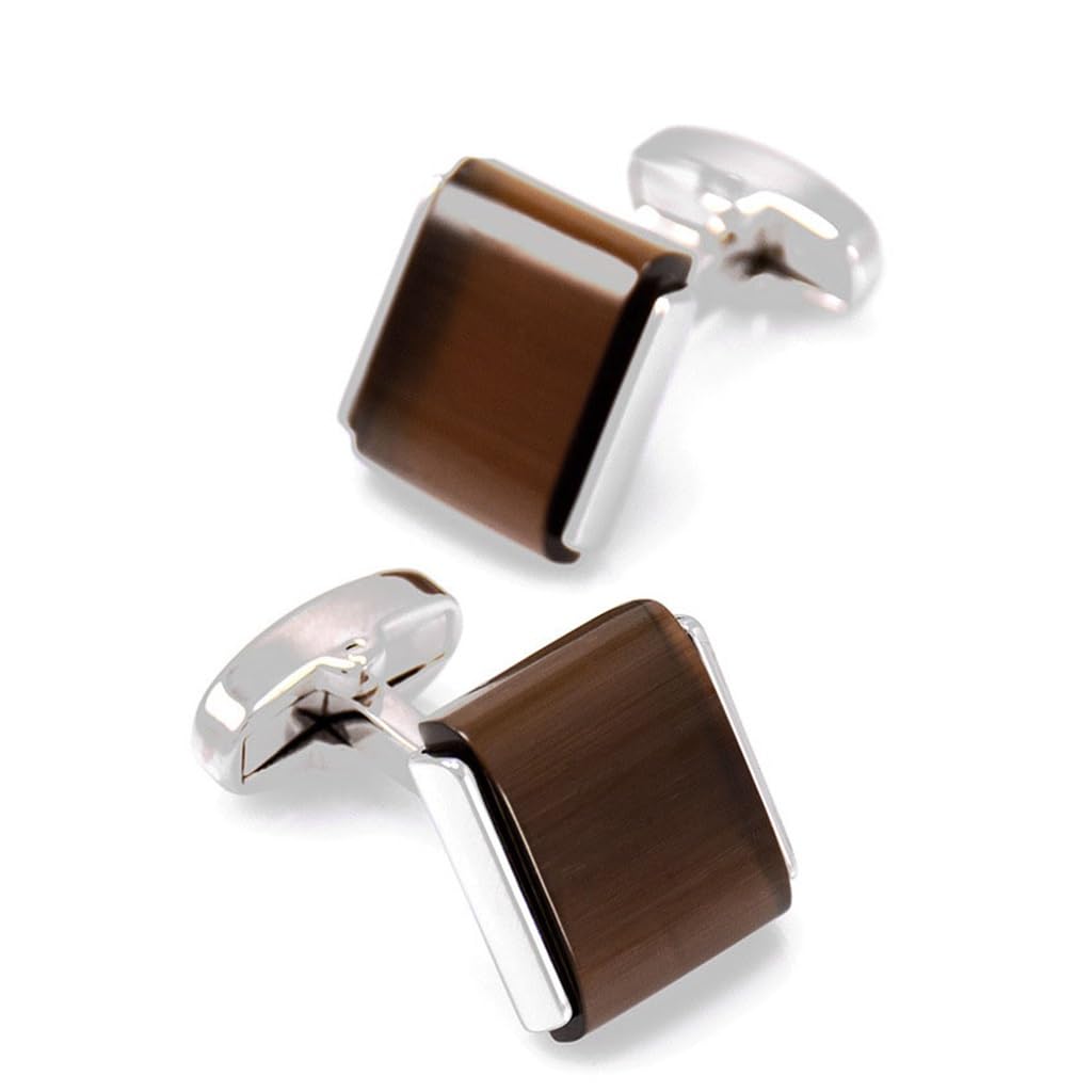 Gemelos de ópalo con Piedras Preciosas Marrones para Camisa Francesa de Hombre, con diseño de uñas cuadradas en la Manga.