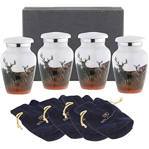BOLD & DIVINE Keepsake Cremation Urns for Human Ashes - Decorative Urns, Urns for Human Ashes Female & Male, Urns for Ashes Adult Female, Funeral Urns | Mini Urn Set of 4 Deers Cover