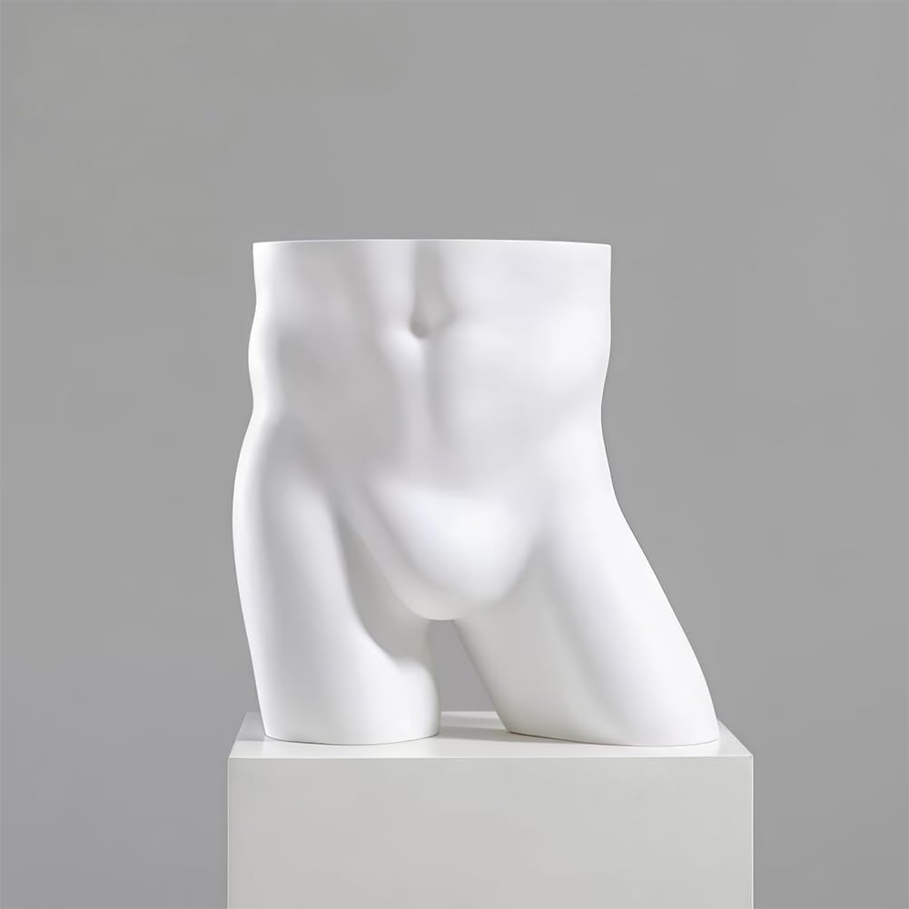 Male Buttock Mannequin Slanted Legs Matte White Torso Half Body Dress Form for Bra Display, Photography, Retail Store Dummy