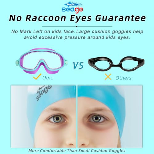Image of Seago Swim Goggles 2 Pack Anti-Fog Anti-UV Wide View Swimming Goggles for Kids 3-14