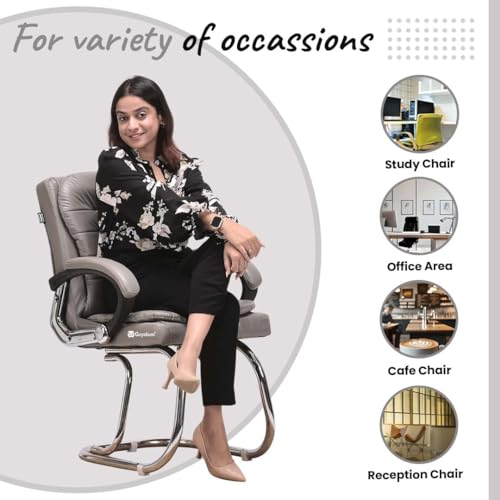 Image of Stainless Steel Special Director Principal Manager Office Visitor Study Chair with Arm Rest with Double Pipe Frame and Cushioned Seat Back (1, Grey, Double Pipe Frame)