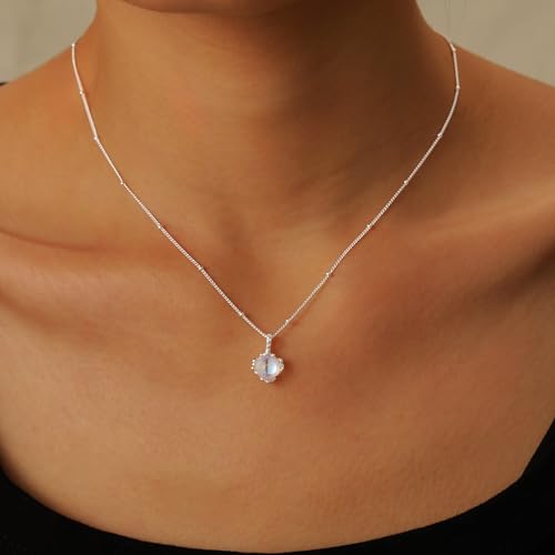 925 Sterling Silver Dainty Moonstone Choker Necklaces for Women Cute Blue Crystal Chain Pendant Necklace Moonstone Charm Jewelry New Beginnings Birthday Wedding Christmas Jewelry Gift for Her3