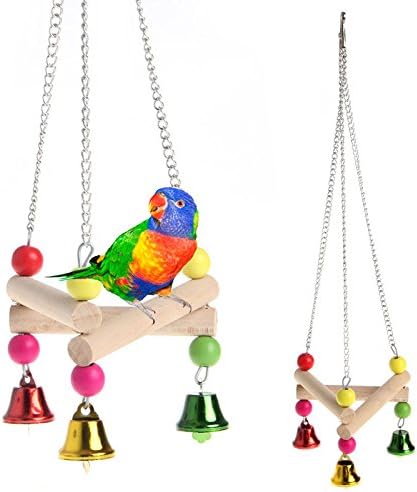 Stebcece Parrot Parakeet Budgie Cockatiel Wood Hammock Stand Swing Hanging Pet Bird Toys