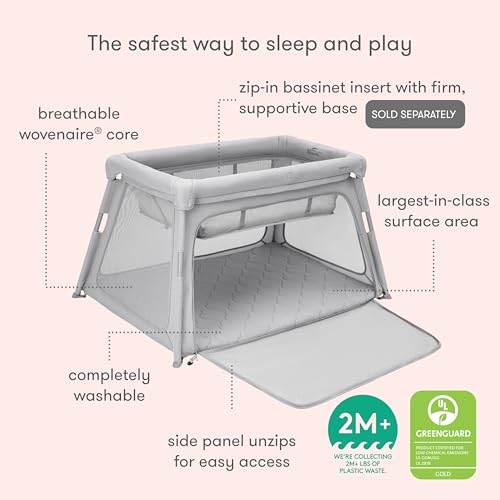 Newton Baby Travel Crib & Play Yard – Breathe-Thru Mattress for Safe Sleep, Portable & Easy Disassembly, Completely Washable, 2X Larger Surface Area, Non-Toxic, Largest-in-Class with Travel Bag, Grey