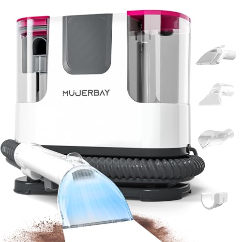 Image of Upholstery Carpet Cleaner, MUJERBAY 15Kpa Portable Spot and Stain Cleaner Shampooer, Easy Move with Handle, 1.5-inch Deep Cleaning Machine for Couch, Stairs, Car and Pet Messes.