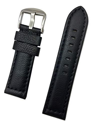 Newlife 24Mm Black Leather Watchband Compatible With Panerai Watch | Solid, Soft, Smooth, Light Padded Replacement Watchstrap Bracelet That Brings To Any Watch (Mens Standard Length) #TOP10