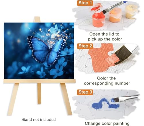 Pintar por números adultos mariposa azul cuadro DIY de 40x50 cm con pinceles y pinturas acrílicas 6