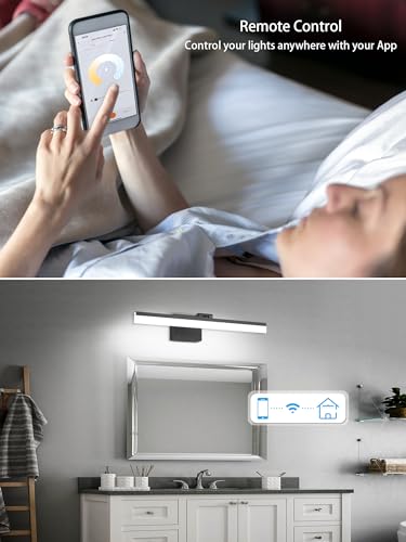 Image of SOLFART Black Bathroom Light Fixtures Vanity Light Modern Bathroom Lights Over Mirror Led Lights for Bath 23.6 Inch APP Control Adjustable Color Temperature Dimmable Vanity Led Lights