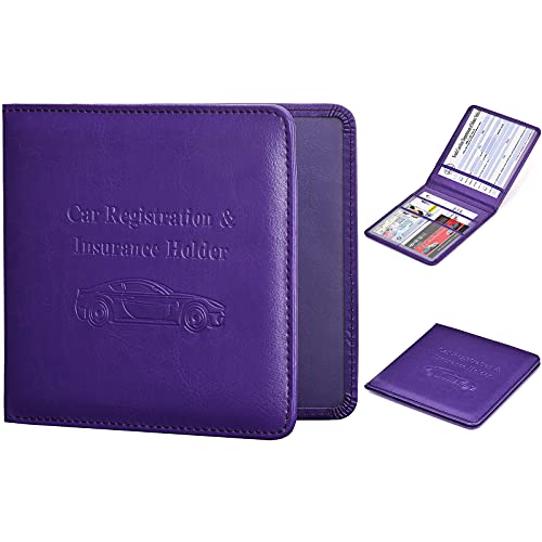 HerriaT Car Registration and Insurance Card Holder - Leather Vehicle Glove Box Automobile Documents Paperwork Wallet Case Organizer for ID, Driver's License, Key Contact Information Cards - Men&Women