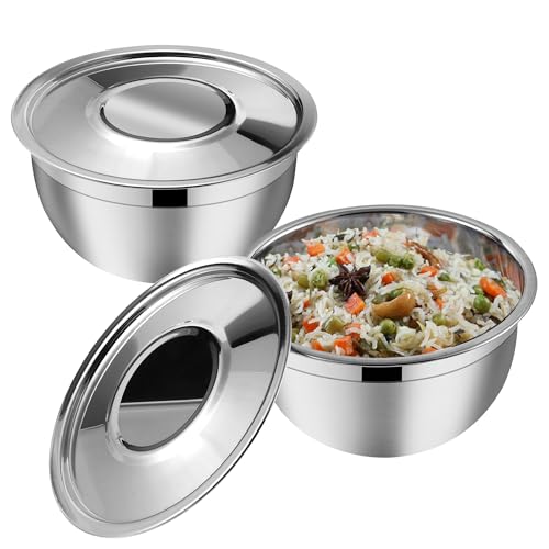 Image of Kraft Stainless Steel Serving Bowl with Lid Set of 2 pcs - 18cm | Mixing Steel Big Bowl | Salad, Fruit, Desert, katori Set | Matt Finish, Food Grade | 2 Year Warranty - Silver