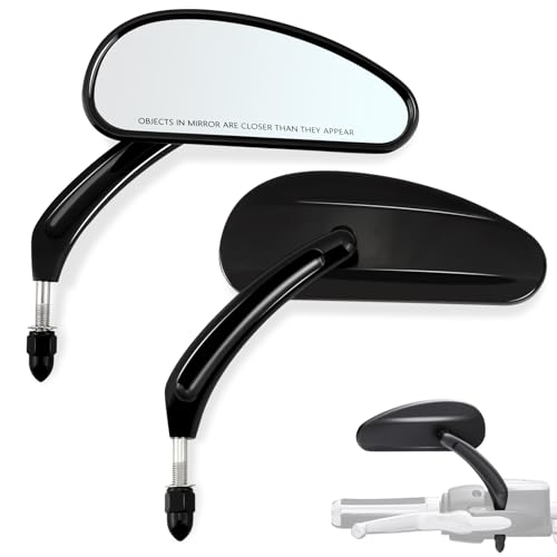FOVPLUE Handlebar Mount Mirrors Teardrop Motorcycle Rearview mirrors for 1982-2025 Harley Models for CVO Dyna Touring Electra Glide Road Glide Road King Softail Street Glide Sportster 1200 883 Black