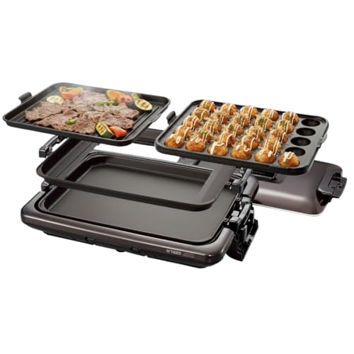 タイガー魔法瓶(TIGER) ホットプレート3枚セット 平面 たこ焼き 焼肉 蓋付き ブラウン CRV-A300-T