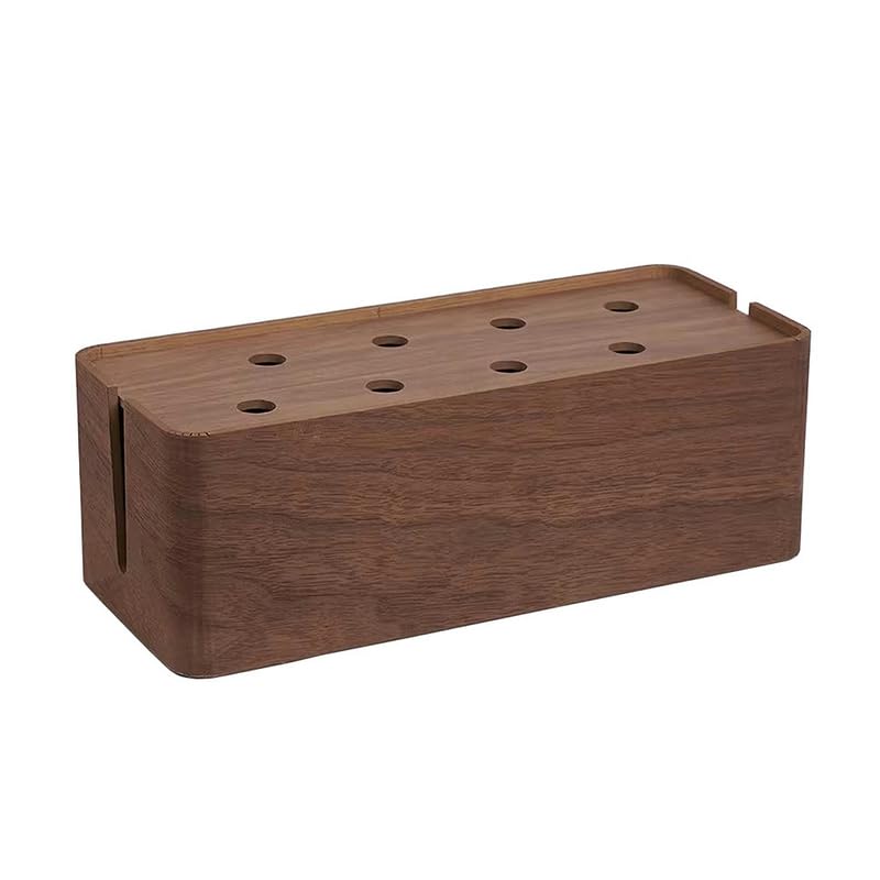 VIGAN 1 organizador de cables de mesa de madera maciza, caja de conexiones de madera maciza, caja de almacenamiento, soporte de clip de escritorio para caja de TV (L: 38 x 15 x 13 cm, café oscuro)