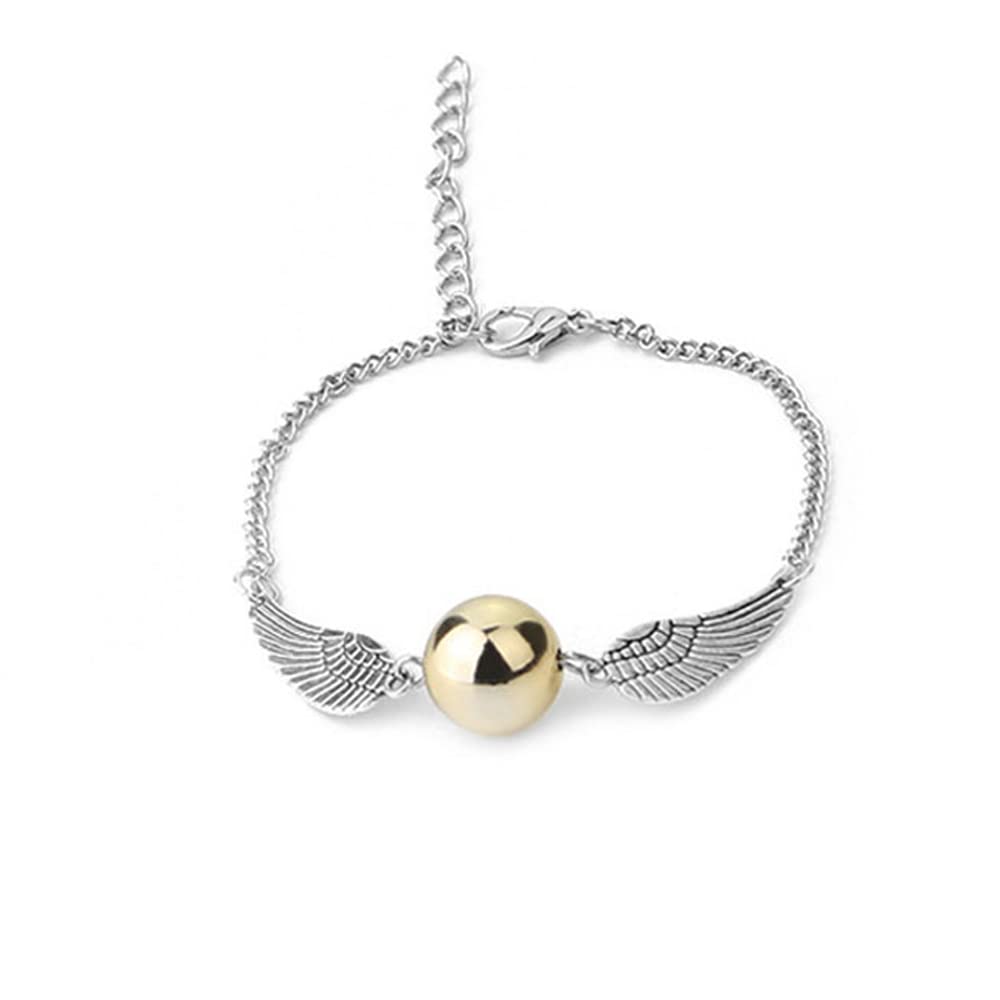 ysister Harry Necklace and Bracelet Snitch, 2pcs Angel Wings Pendant, Golden Snitch Bracelet for Harry Fans Collection of Gifts or Decorations Magical Cosplay Costume